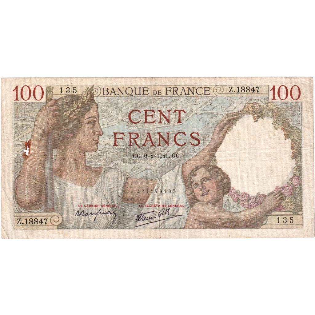 Francia, 100 Francs, Sully, 1941-02-06, Z.18847, RC+