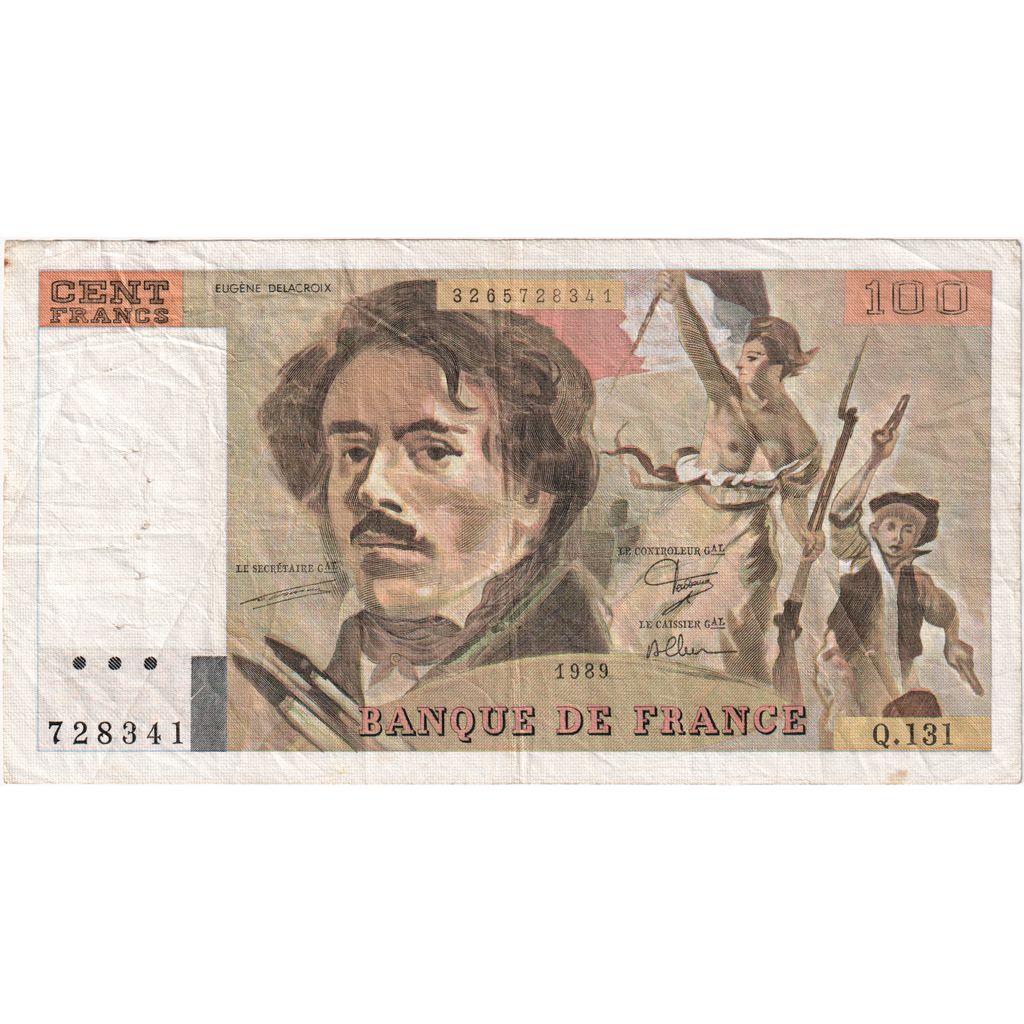 France, 100 Francs, Delacroix, 1989, Q131, F(12-15)