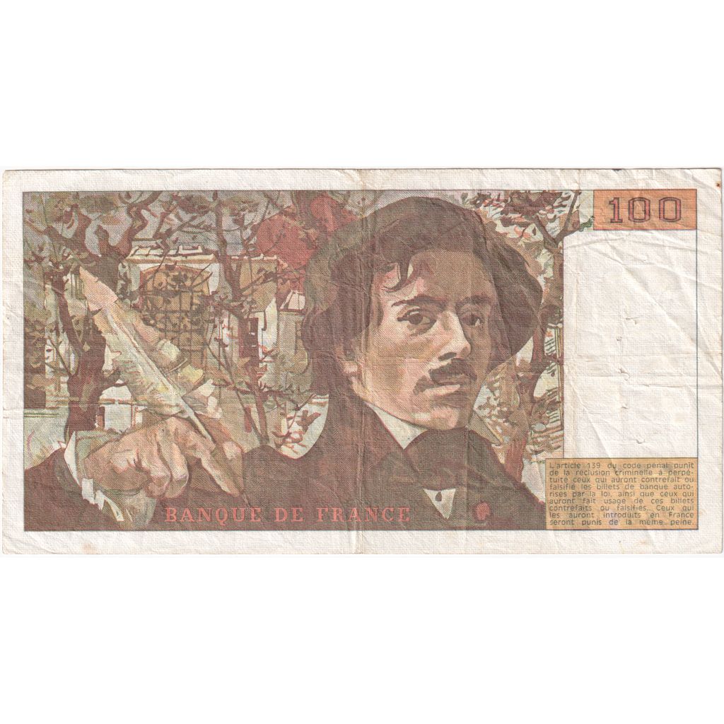 France, 100 Francs, Delacroix, 1989, Q131, F(12-15)