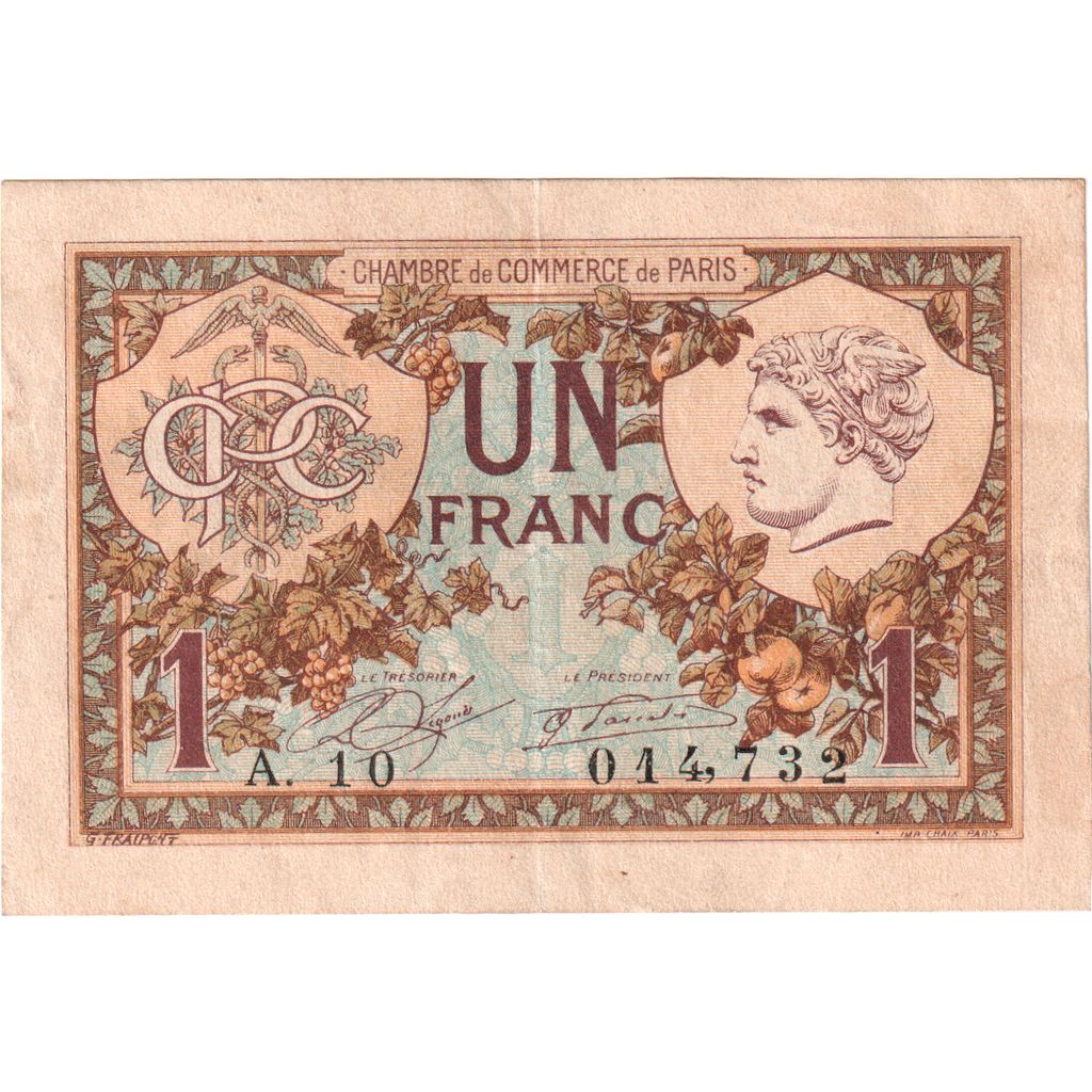 France, 1 Franc, Paris, 1920-03-10, A.10 014,732, VF(20-25), Pirot:97-36