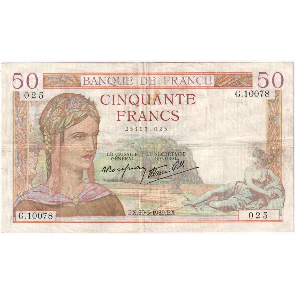 Francja, 50 Francs, Cérès, 1939-03-30, G.10078, VF(20-25)