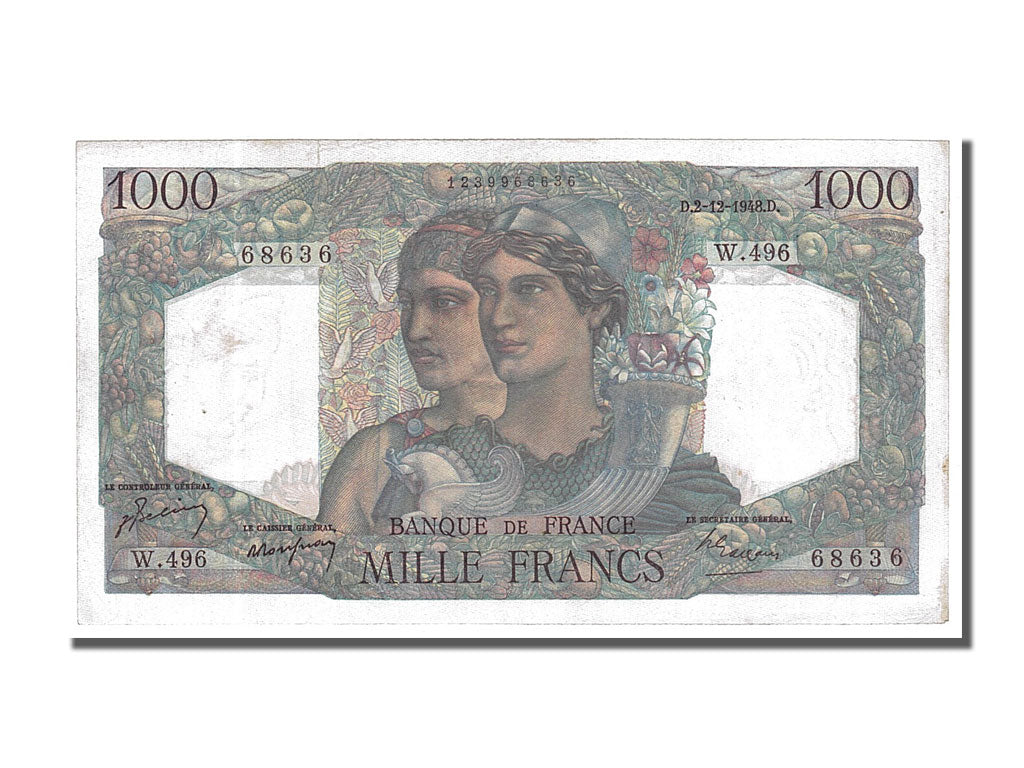 Banknote, France, 1000 Francs, 1 000 F 1945-1950 ''Minerve et Hercule'', 1948