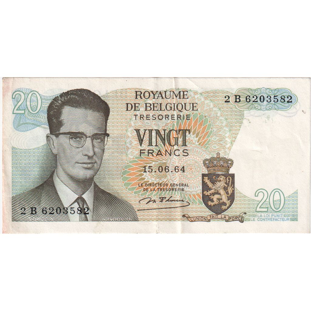 Belgique, 20 Francs, 1964-06-15, TTB+