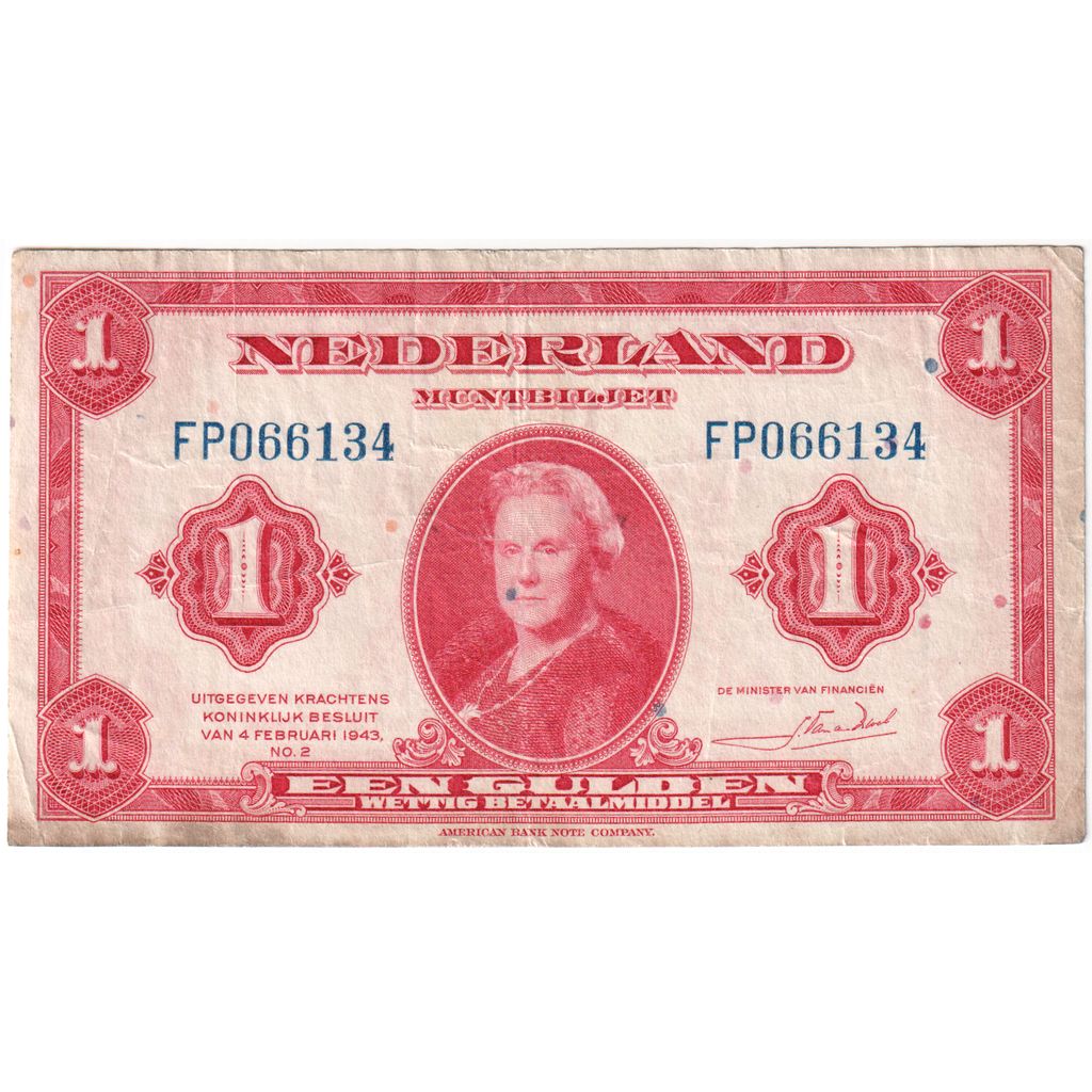 Netherlands, 1 Gulden, 1943-02-04, F(12-15)