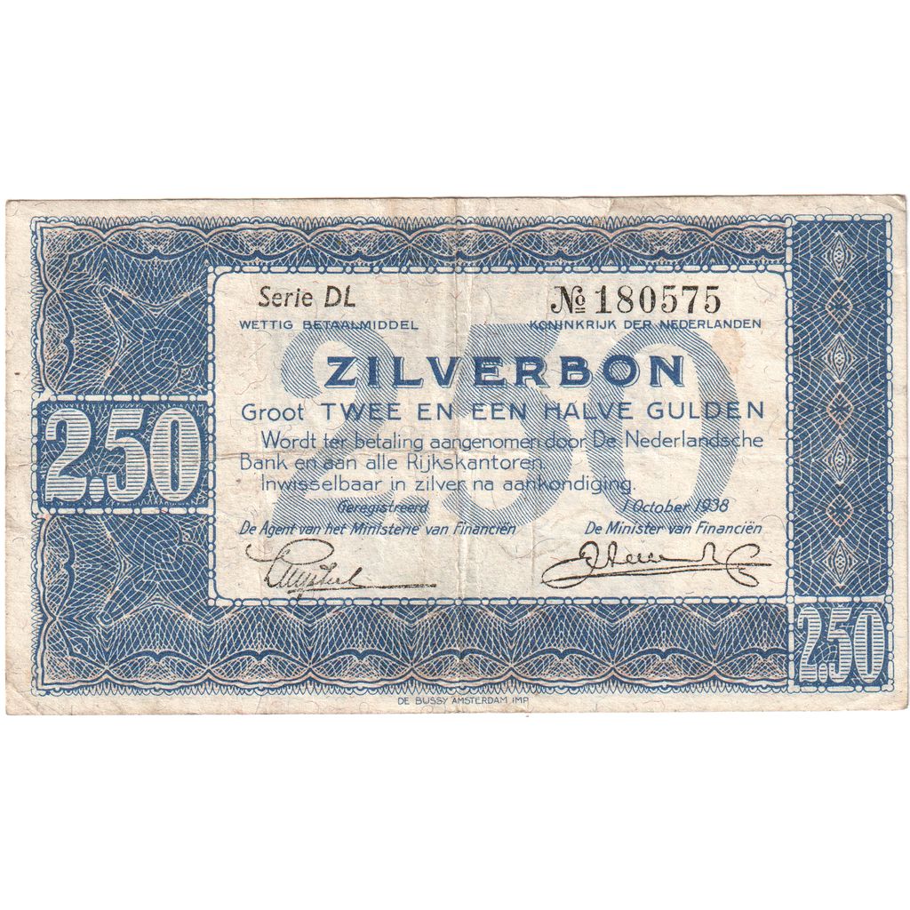 Pays-Bas, 2 1/2 Gulden, 1938-10-01, TB