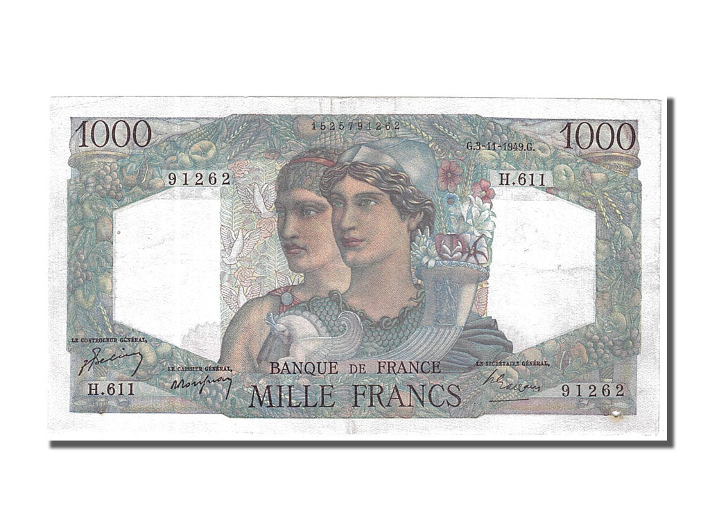 Banknote, France, 1000 Francs, 1 000 F 1945-1950 ''Minerve et Hercule'', 1949