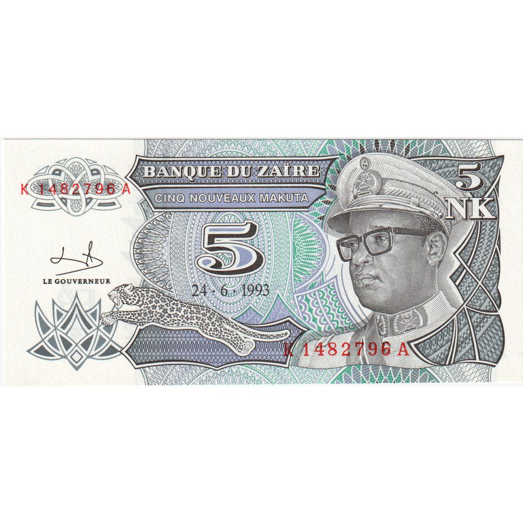 Zaire, 5 Nouveaux Makuta, 1993-06-24, FDS