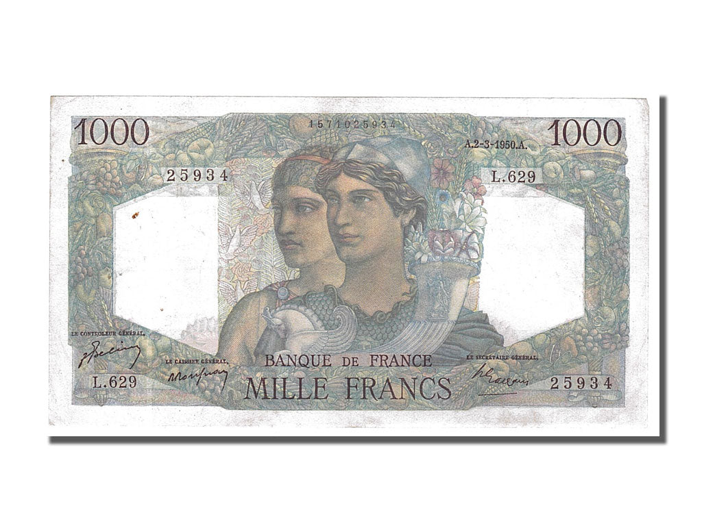 Banconote, Francia, 1000 Francs, 1 000 F 1945-1950 ''Minerve et Hercule'', 1950