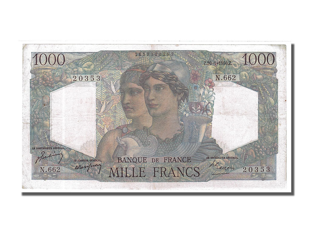 Banknote, France, 1000 Francs, 1 000 F 1945-1950 ''Minerve et Hercule'', 1950
