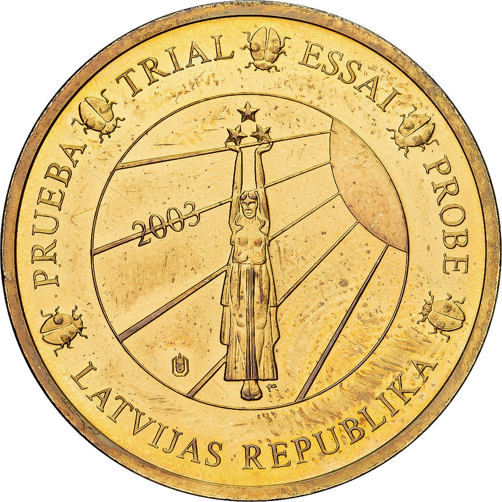 Latvia, Medal, 50 C, Essai Trial, 2003, MS(65-70), Copper-Nickel Gilt