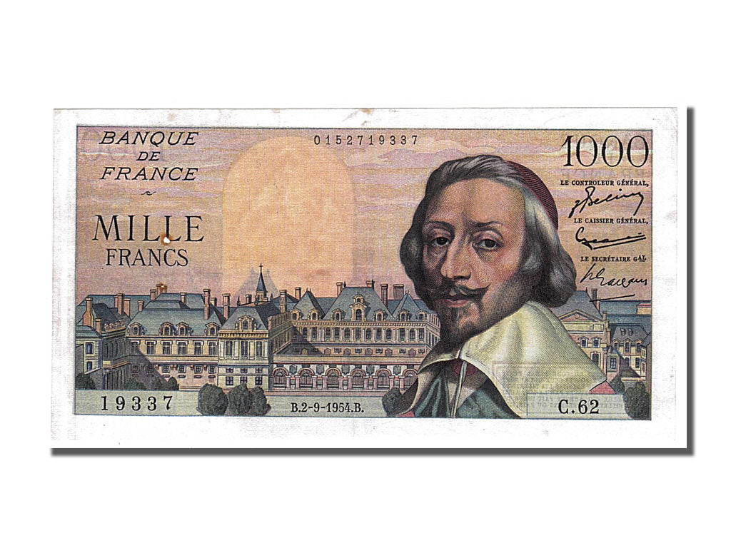 Billete, Francia, 1000 Francs, 1 000 F 1953-1957 ''Richelieu'', 1954