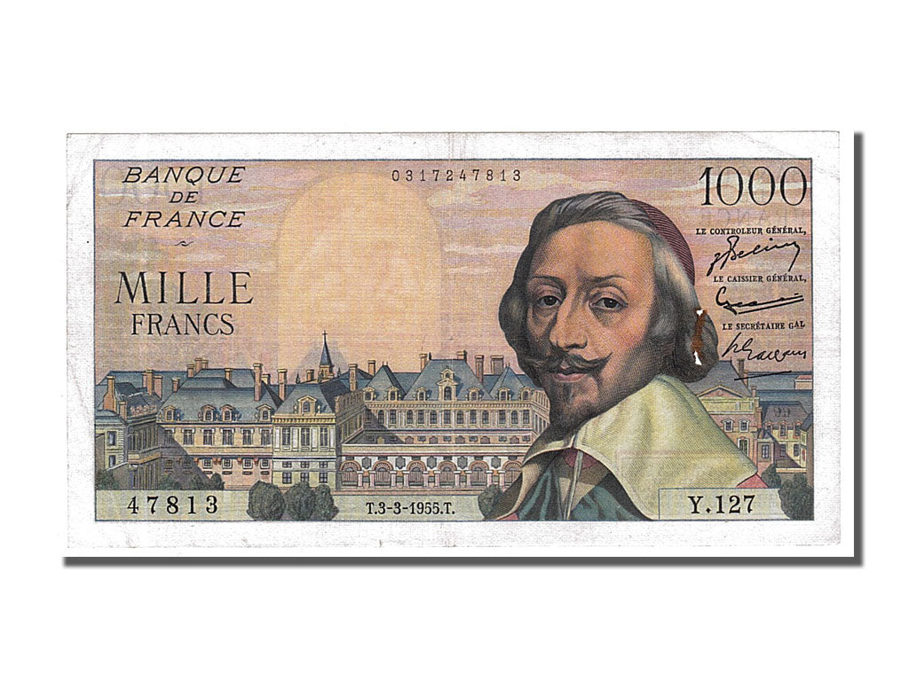 Banknote, France, 1000 Francs, 1 000 F 1953-1957 ''Richelieu'', 1955