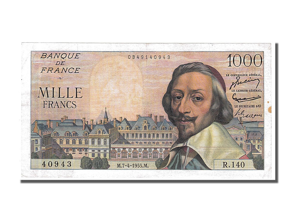 Banknote, France, 1000 Francs, 1 000 F 1953-1957 ''Richelieu'', 1955