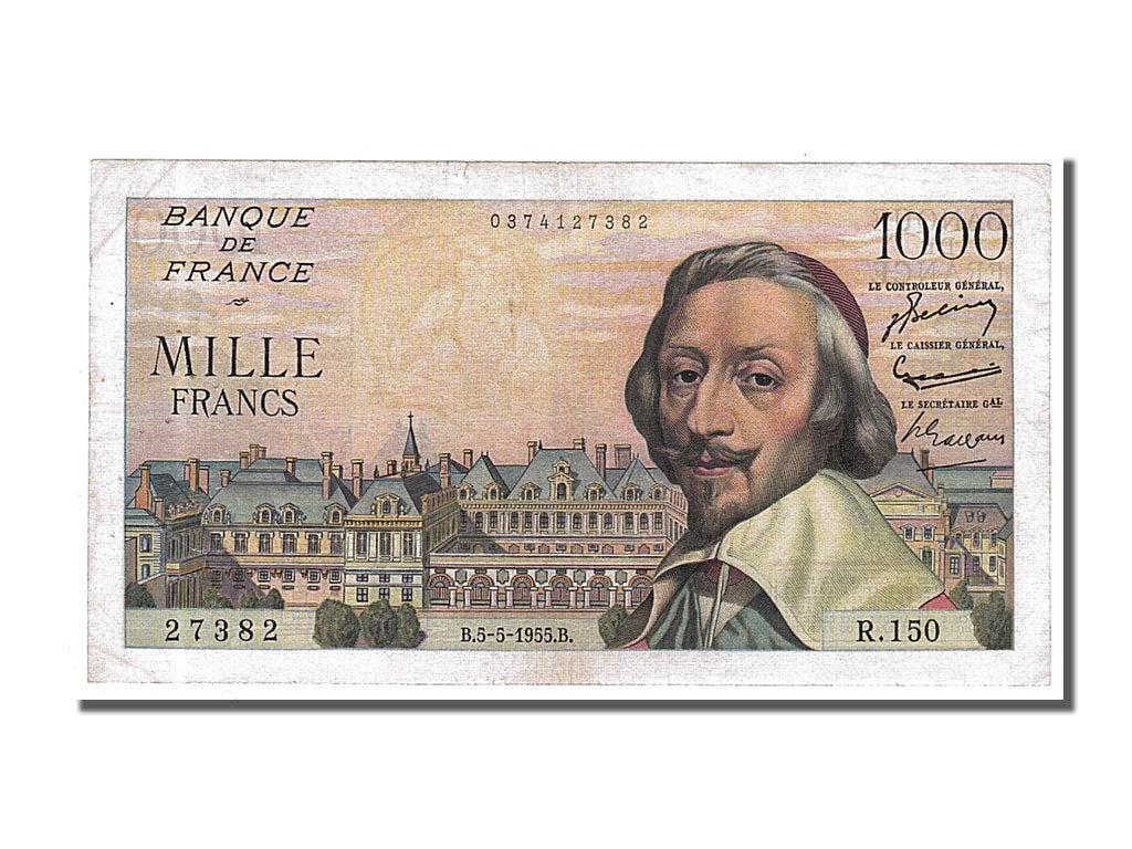 Banknote, France, 1000 Francs, 1 000 F 1953-1957 ''Richelieu'', 1955