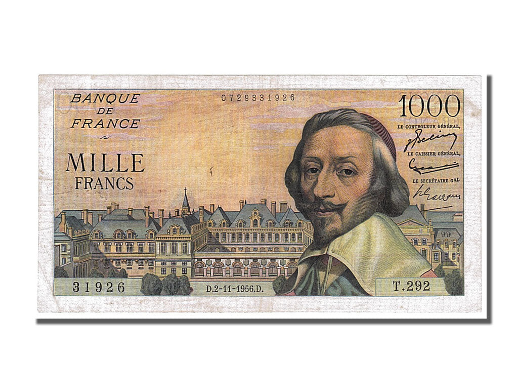 Billete, Francia, 1000 Francs, 1 000 F 1953-1957 ''Richelieu'', 1956