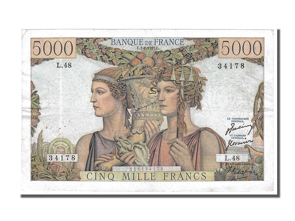 Billete, Francia, 5000 Francs, 5 000 F 1949-1957 ''Terre et Mer'', 1951
