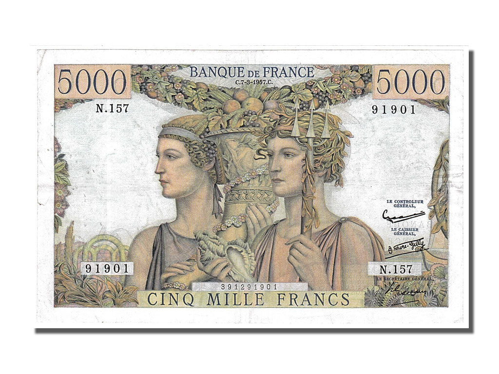 Banknote, France, 5000 Francs, 5 000 F 1949-1957 ''Terre et Mer'', 1957