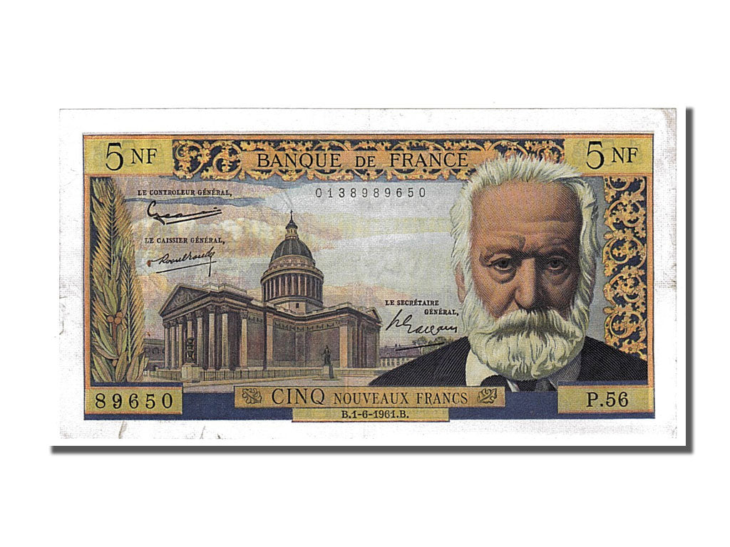 Banknote, France, 5 Nouveaux Francs, 5 NF 1959-1965 ''Victor Hugo'', 1961