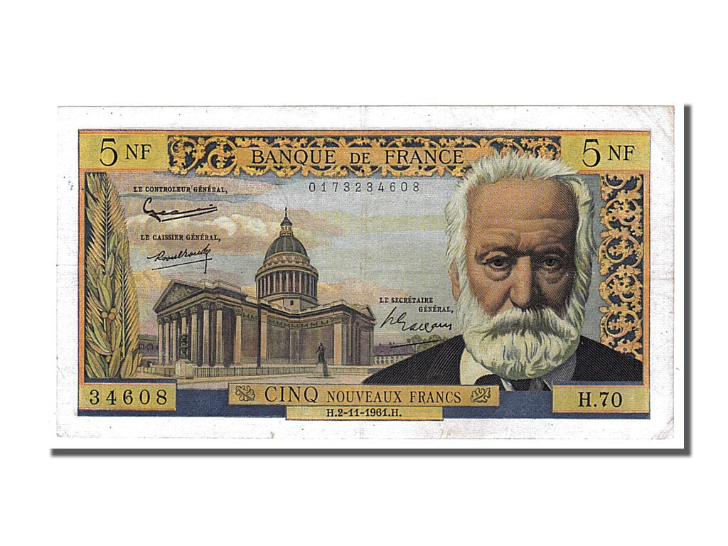 Banknote, France, 5 Nouveaux Francs, 5 NF 1959-1965 ''Victor Hugo'', 1961