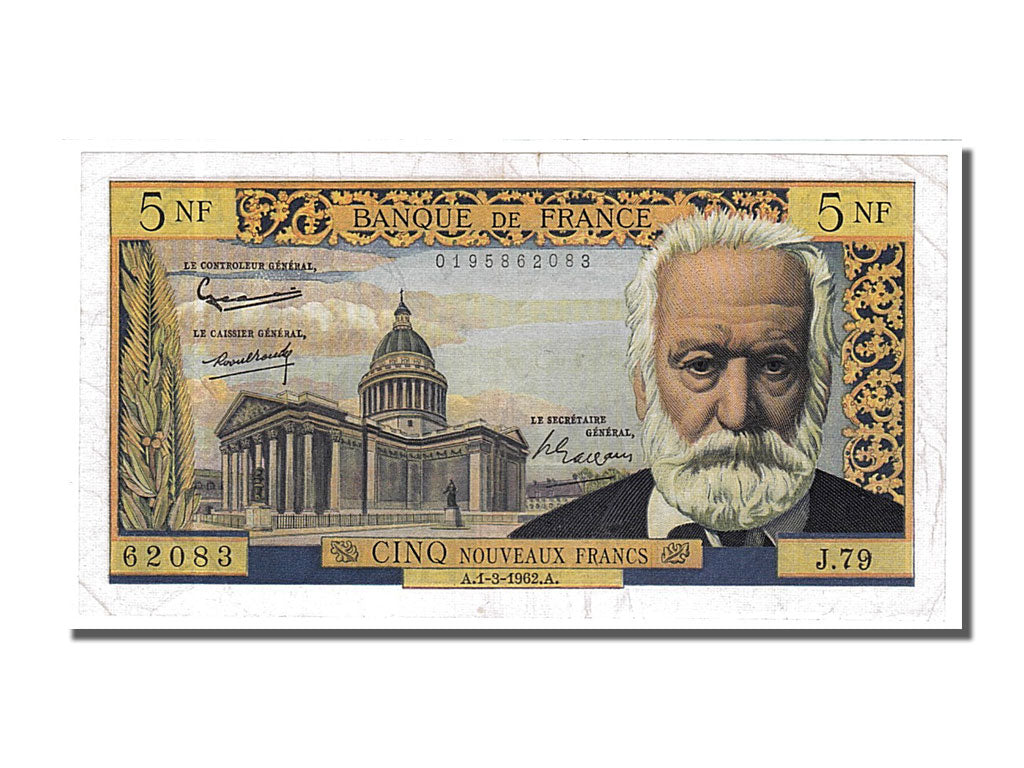 Billete, Francia, 5 Nouveaux Francs, 5 NF 1959-1965 ''Victor Hugo'', 1962