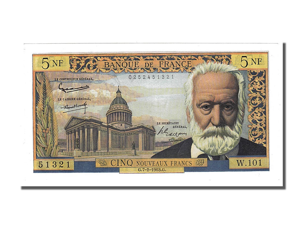 Geldschein, Frankreich, 5 Nouveaux Francs, 5 NF 1959-1965 ''Victor Hugo'', 1963