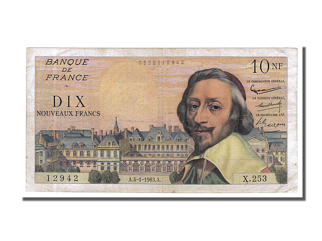 Geldschein, Frankreich, 10 Nouveaux Francs, 10 NF 1959-1963 ''Richelieu'', 1963
