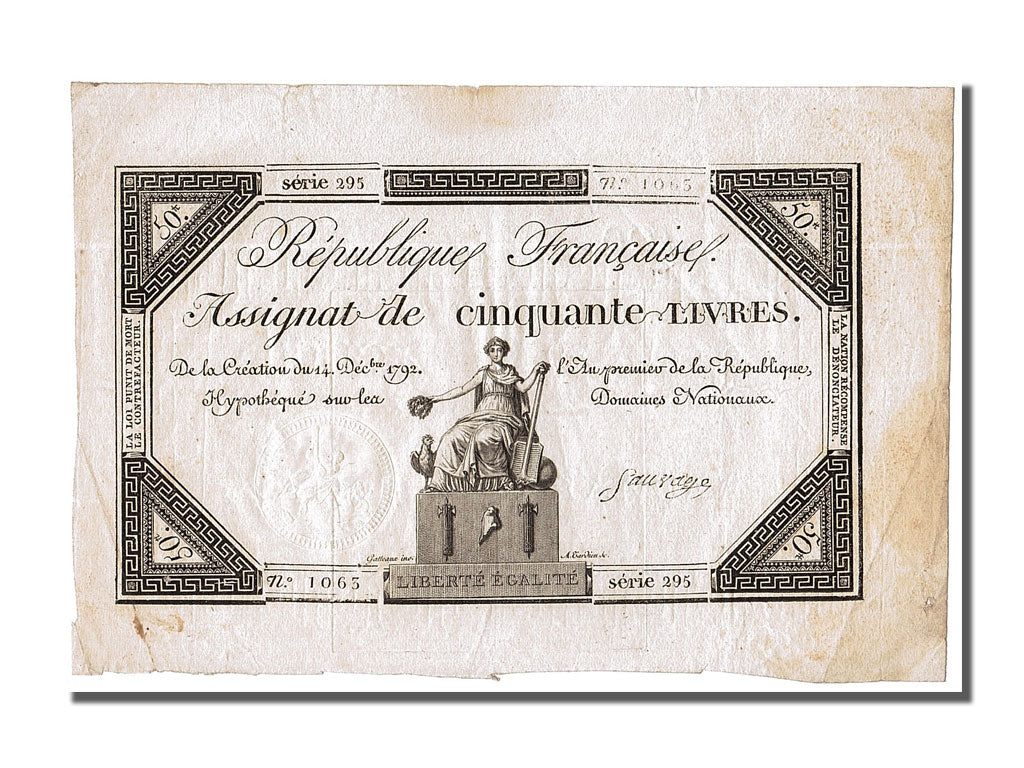 Biljet, Frankrijk, 50 Livres, 1792, Sauvage, TTB, KM:A72, Lafaurie:164
