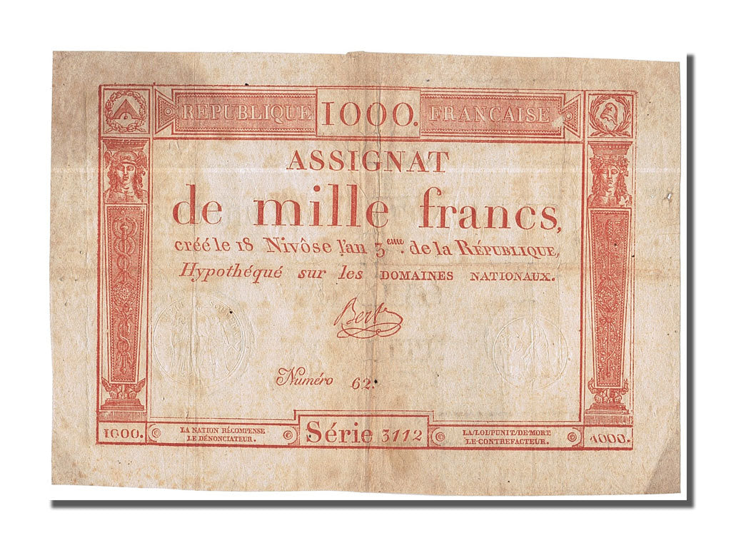 Banknote, France, 1000 Francs, 1795, Bert, EF(40-45), KM:A80, Lafaurie:175
