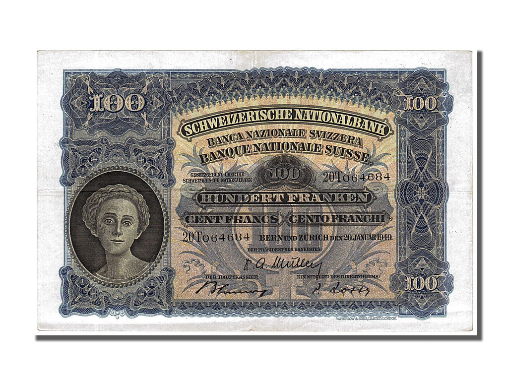 Geldschein, Schweiz, 100 Franken, 1949, 1949-01-20, VZ