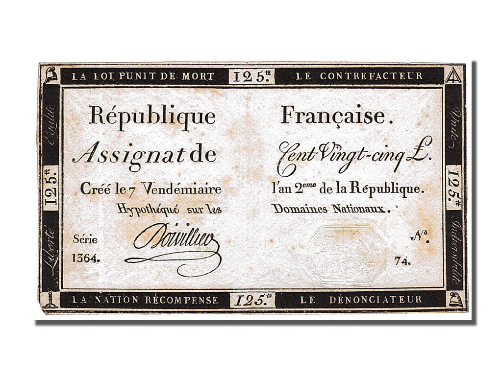 Banknote, France, 125 Livres, 1793, Doivillier, VF(30-35), KM:A74, Lafaurie:169
