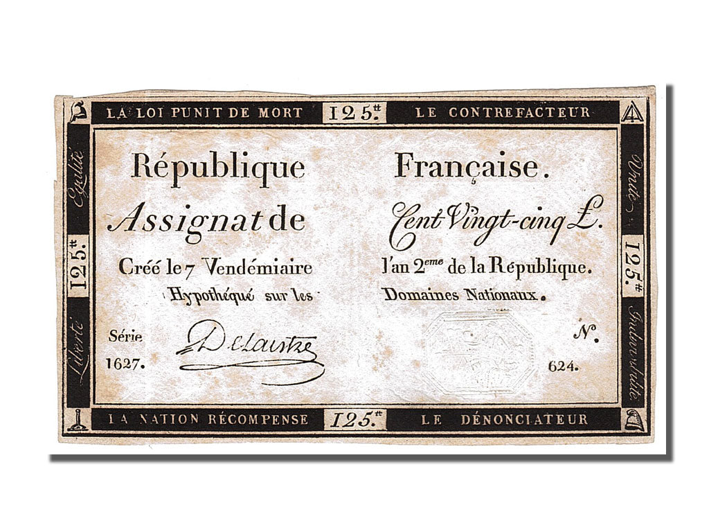 Geldschein, Frankreich, 125 Livres, 1793, Delaistre, SS, KM:A74, Lafaurie:169