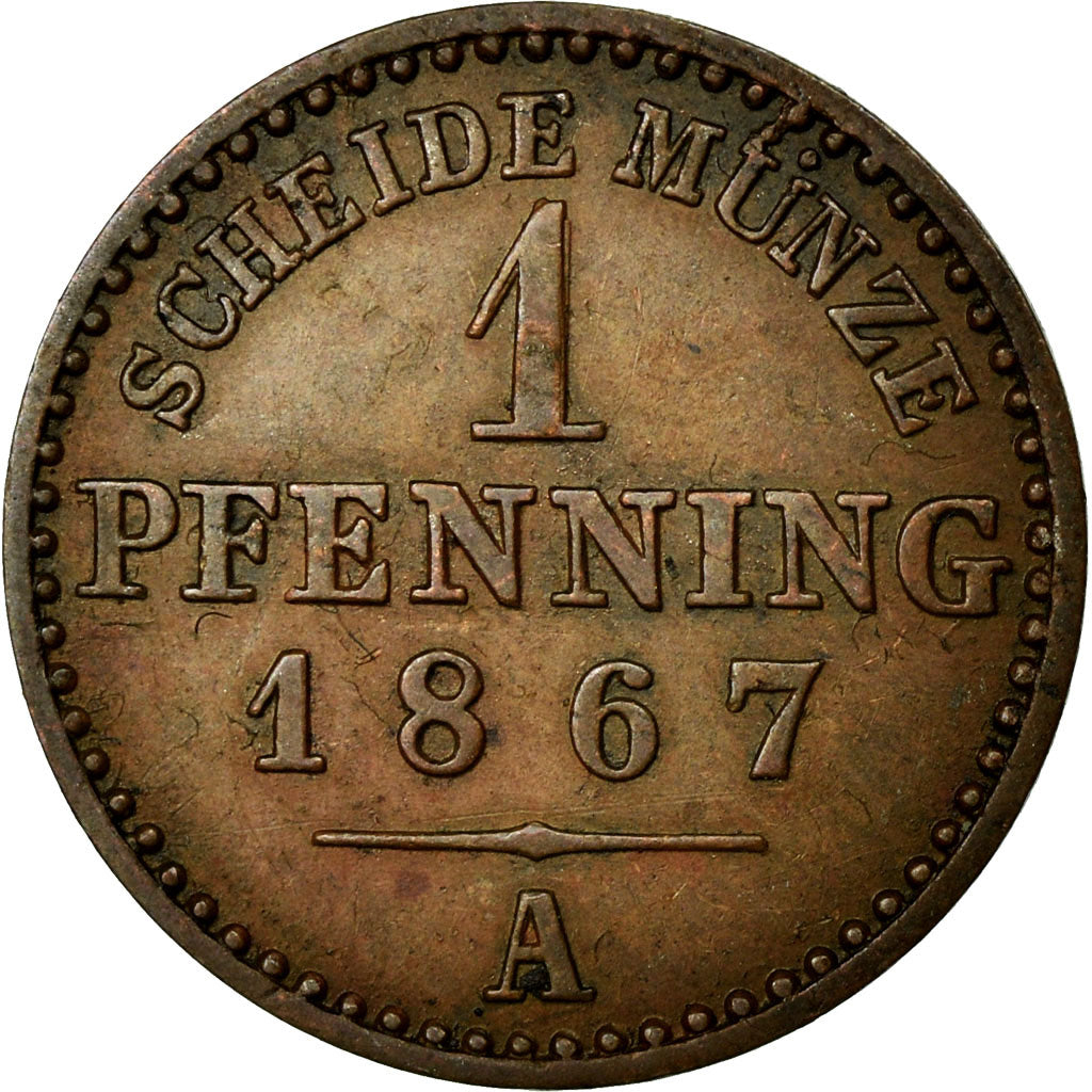 Coin, German States, PRUSSIA, Wilhelm I, Pfennig, 1867, Berlin, AU(55-58)