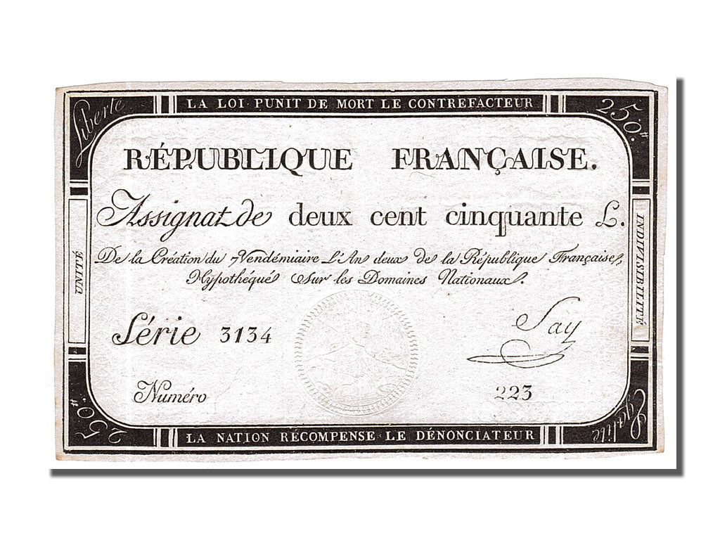Billet, France, 250 Livres, 1793, Say, SUP, KM:A75, Lafaurie:170