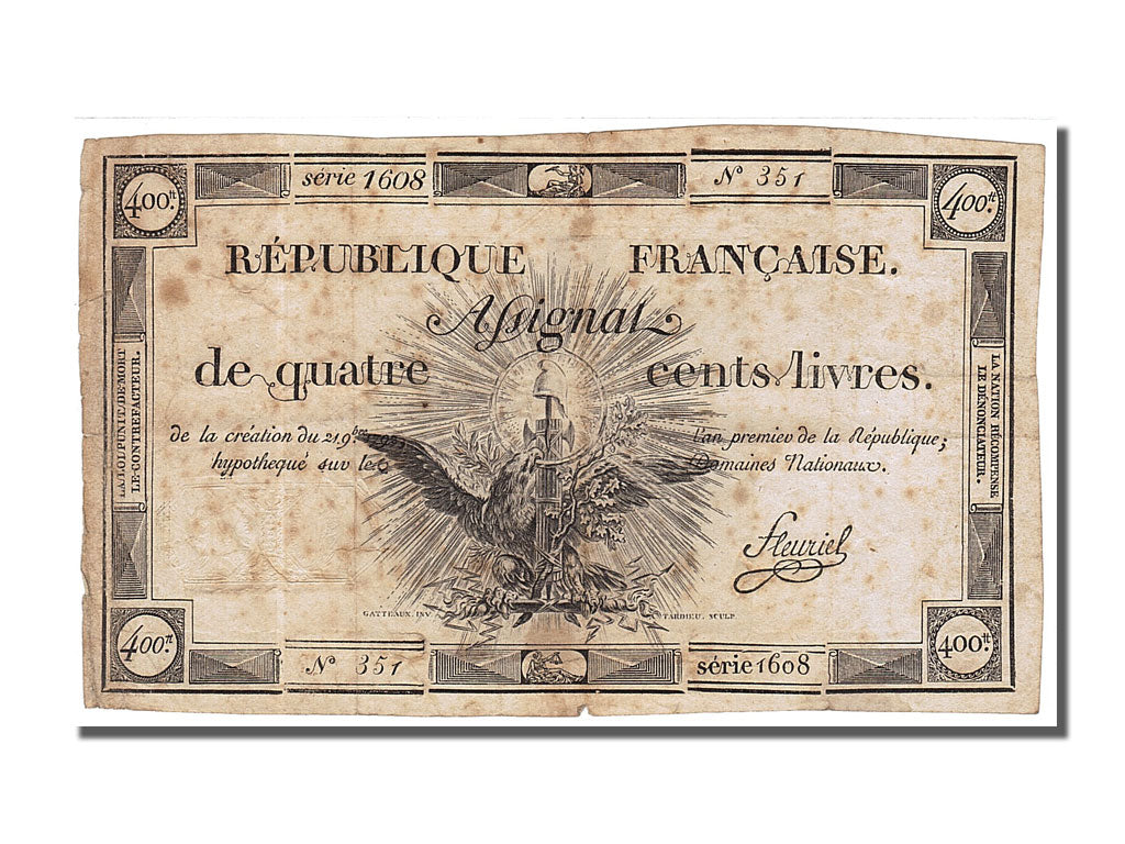 Billete, Francia, 400 Livres, 1792, Fleuriel, MBC, KM:A73, Lafaurie:163