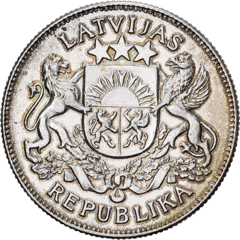 Latvia, 2 Lati, 1925, Silver, AU(55-58), KM:8