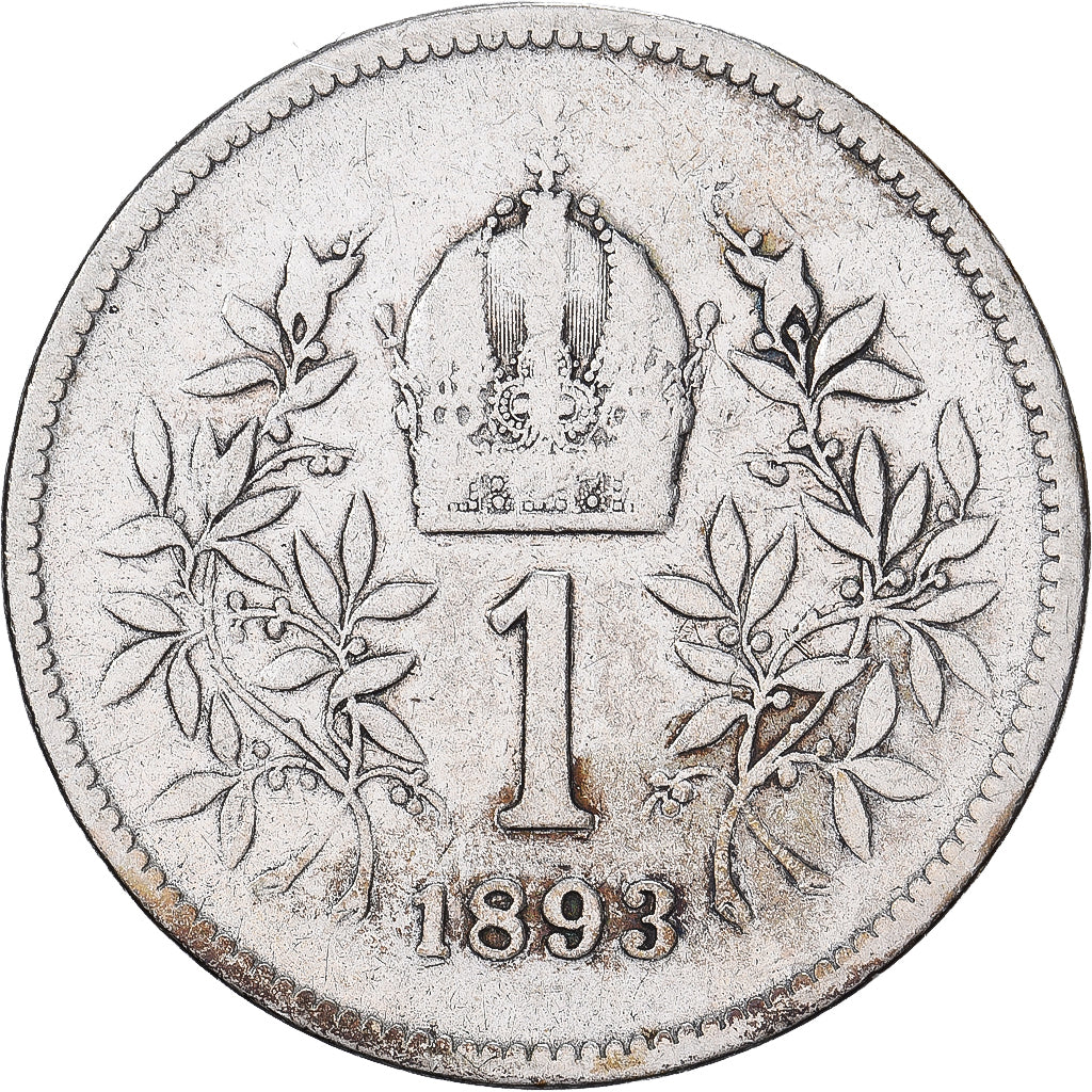 Hungría, Franz Joseph I, Korona, 1893, Kormoczbanya, Plata, BC+, KM:484