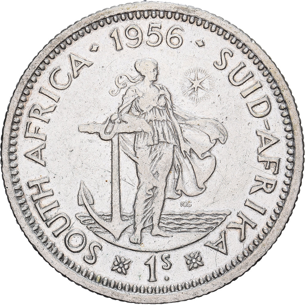 South Africa, Elizabeth II, Shilling, 1956, Silver, EF(40-45), KM:49