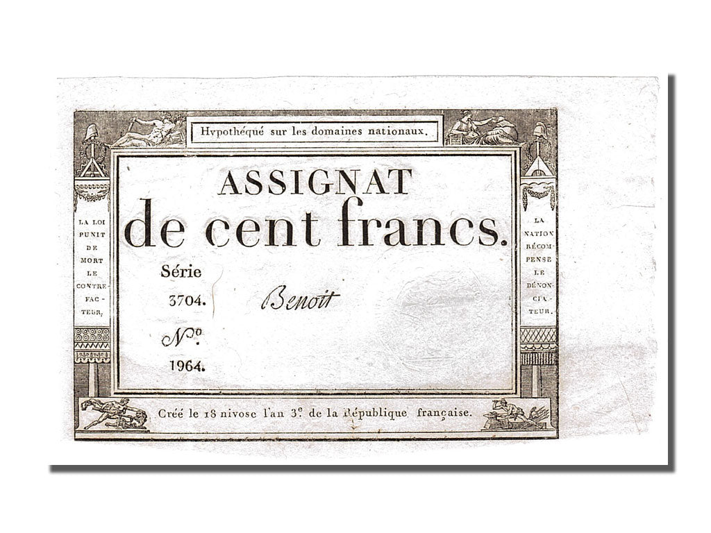 Banknote, France, 100 Francs, 1793, Benoit, AU(55-58), KM:A78, Lafaurie:173