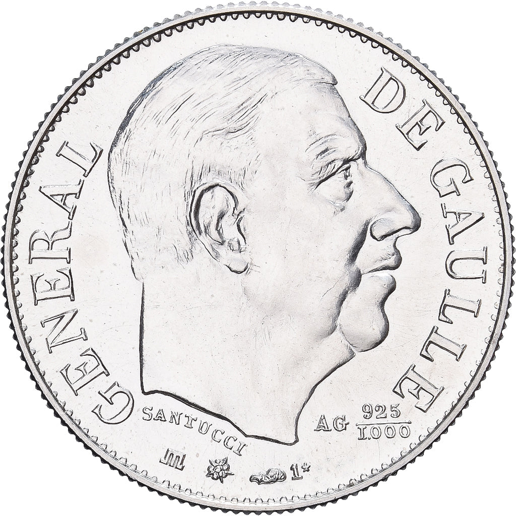 Francja, medal, Général De Gaulle, 1980, Srebro, Santucci, MS(65-70)