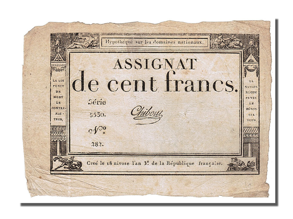 Biljet, Frankrijk, 100 Francs, 1795, Chibout, TTB, KM:A78, Lafaurie:173