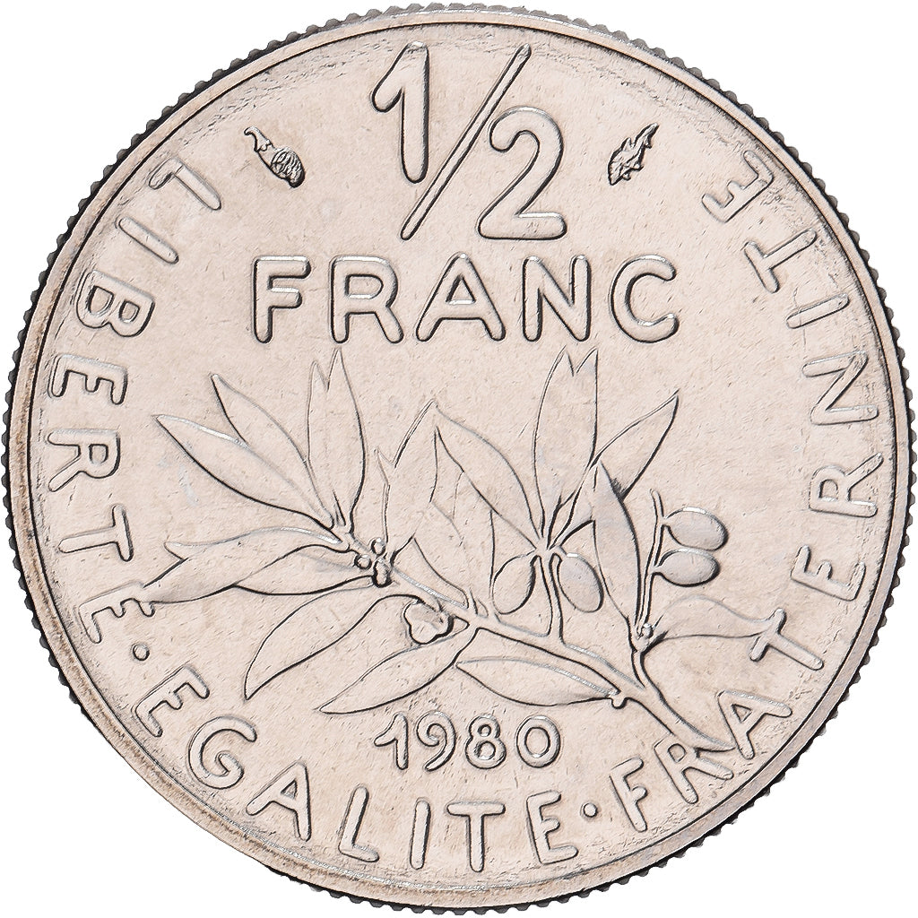 France, 1/2 Franc, Semeuse, 1980, Paris, série FDC, Nickel, MS(65-70)