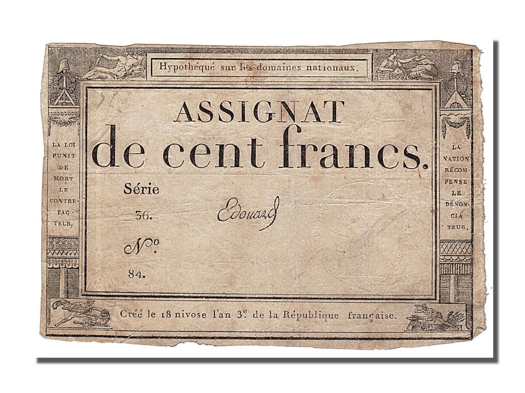 Geldschein, Frankreich, 100 Francs, 1795, Edouard, SS, KM:A78, Lafaurie:173