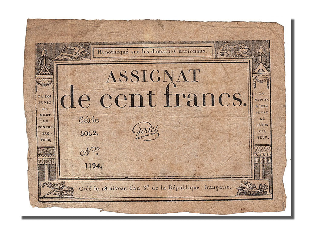 Banknote, France, 100 Francs, 1795, Godet, EF(40-45), KM:A78, Lafaurie:173