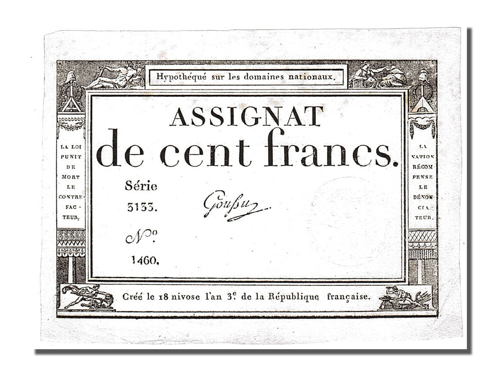 Geldschein, Frankreich, 100 Francs, 1795, Goussu, VZ, KM:A78, Lafaurie:173