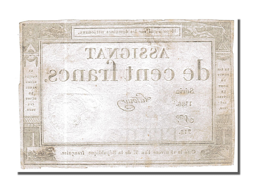 Banconote, Francia, 100 Francs, 1795, Latour, BB, KM:A78, Lafaurie:173