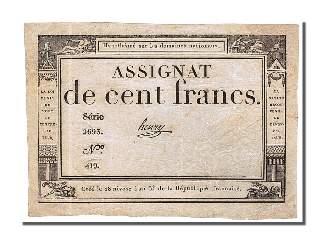 Banknote, France, 100 Francs, 1795, Henry, AU(55-58), KM:A78, Lafaurie:173
