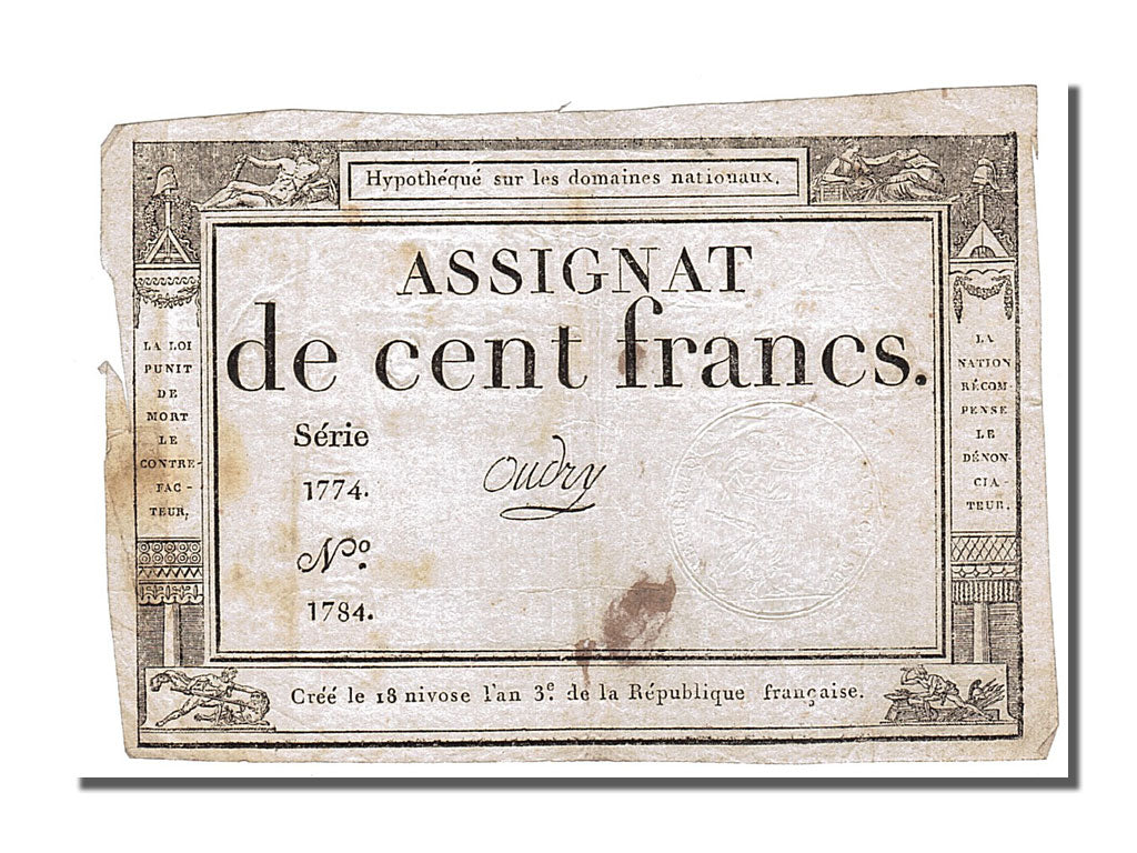Banconote, Francia, 100 Francs, 1795, Oudry, BB, KM:A78, Lafaurie:173