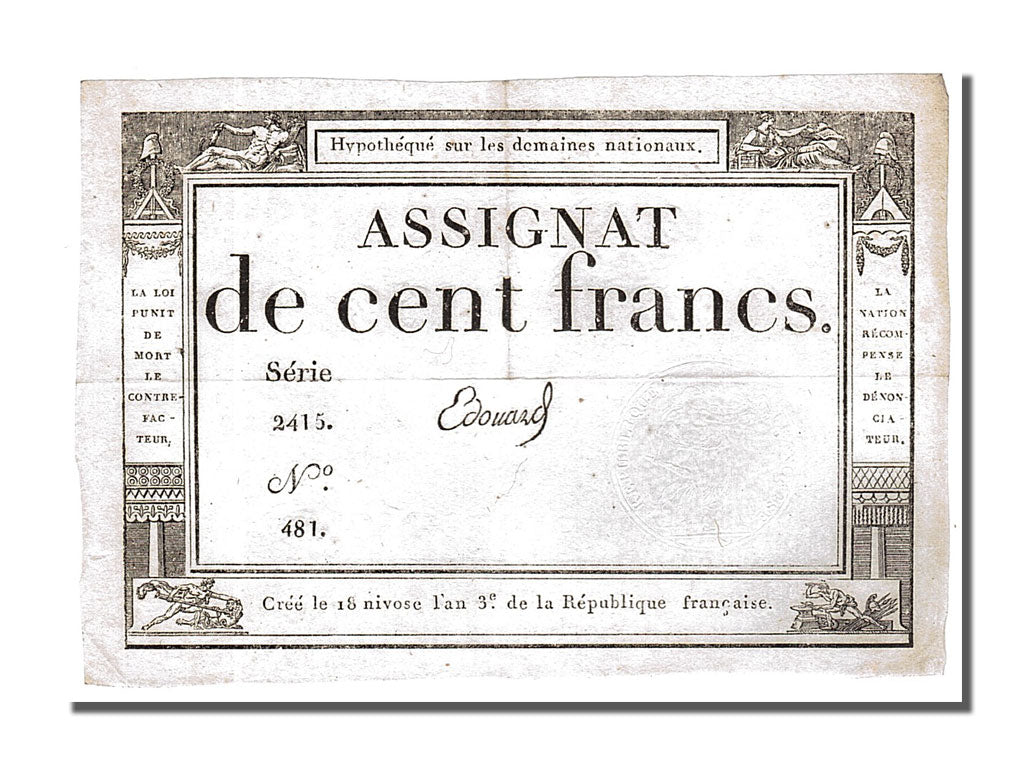 Billet, France, 100 Francs, 1795, Edouard, SUP, KM:A78, Lafaurie:173