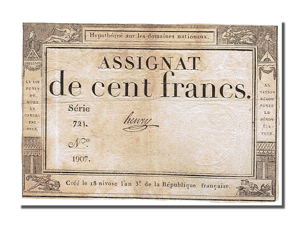 Banknote, France, 100 Francs, 1795, Henry, EF(40-45), KM:A78, Lafaurie:173