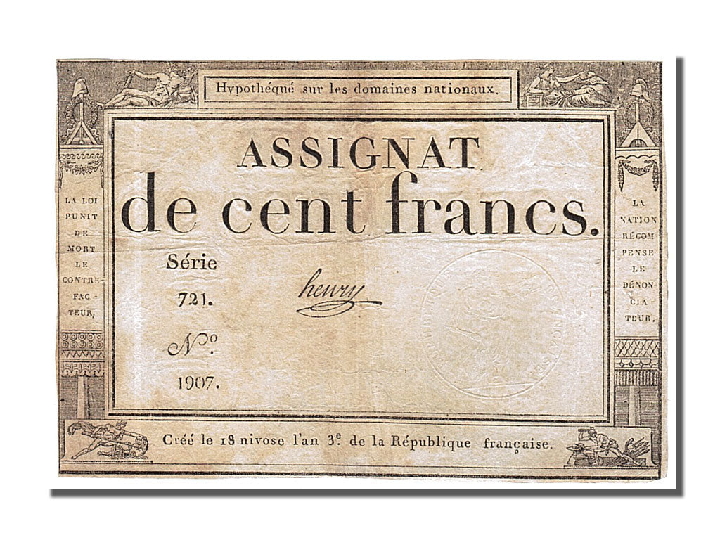 Banknote, France, 100 Francs, 1795, Gibier, EF(40-45), KM:A78, Lafaurie:173